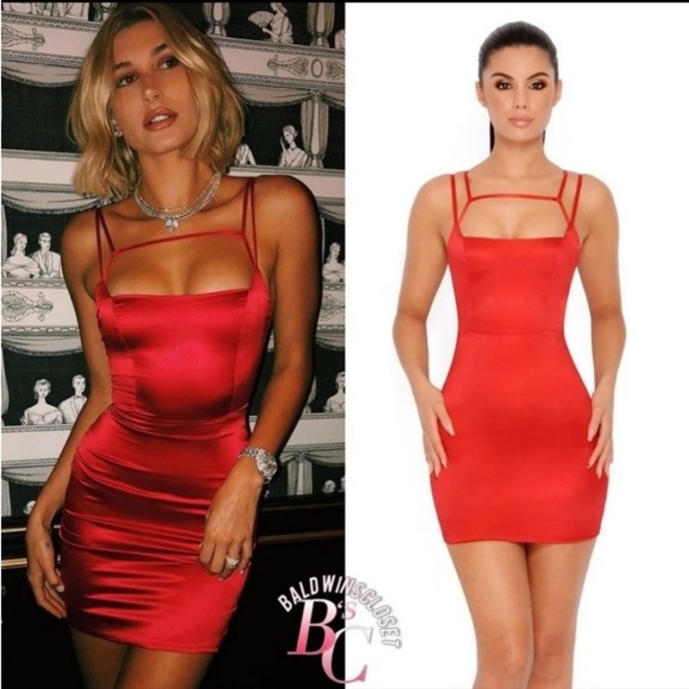Oh Polly Red Satin Dress seen on Hailey Bieber! Size UK 6 US 0 NWT